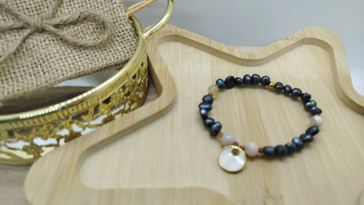 bracelet perles eau douce agate fleur de cerisier perles facettées saphir jaune breloque noeud rond nacre acier inoxydable doré fait main