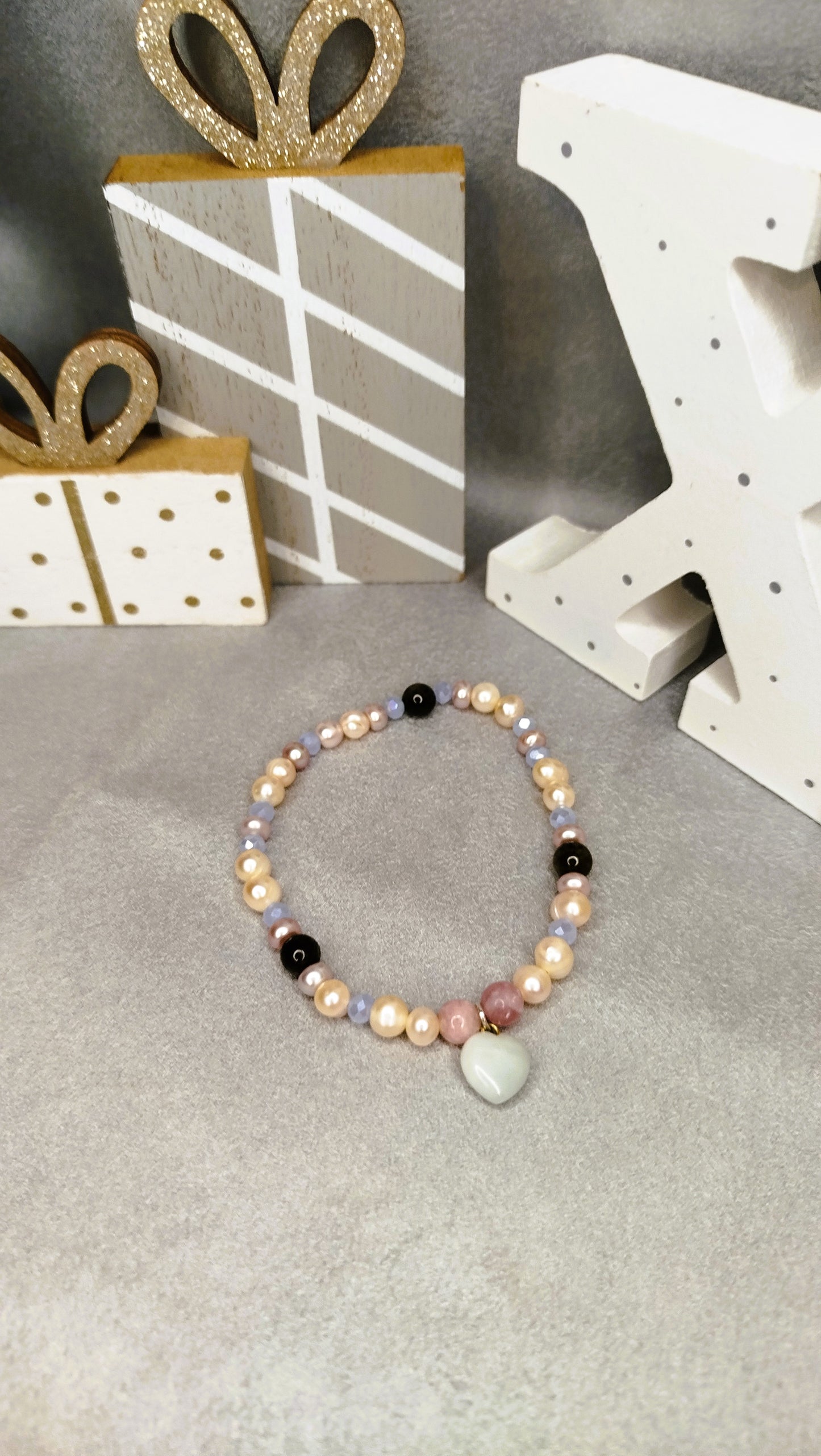 Bracelet Cœur Amazone – perles, tourmaline et pendentif cœur en amazonite