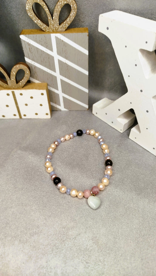 Bracelet Cœur Amazone – perles, tourmaline et pendentif cœur en amazonite