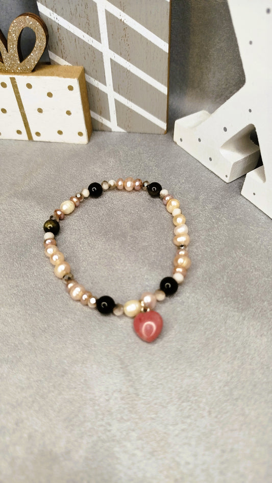 Bracelet Cœur Enflammé – perles, grenat et cœur en rhodonite