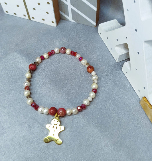 Bracelet Rhodon d’Épice – perles, rhodochrosite et pendentif pain d’épic