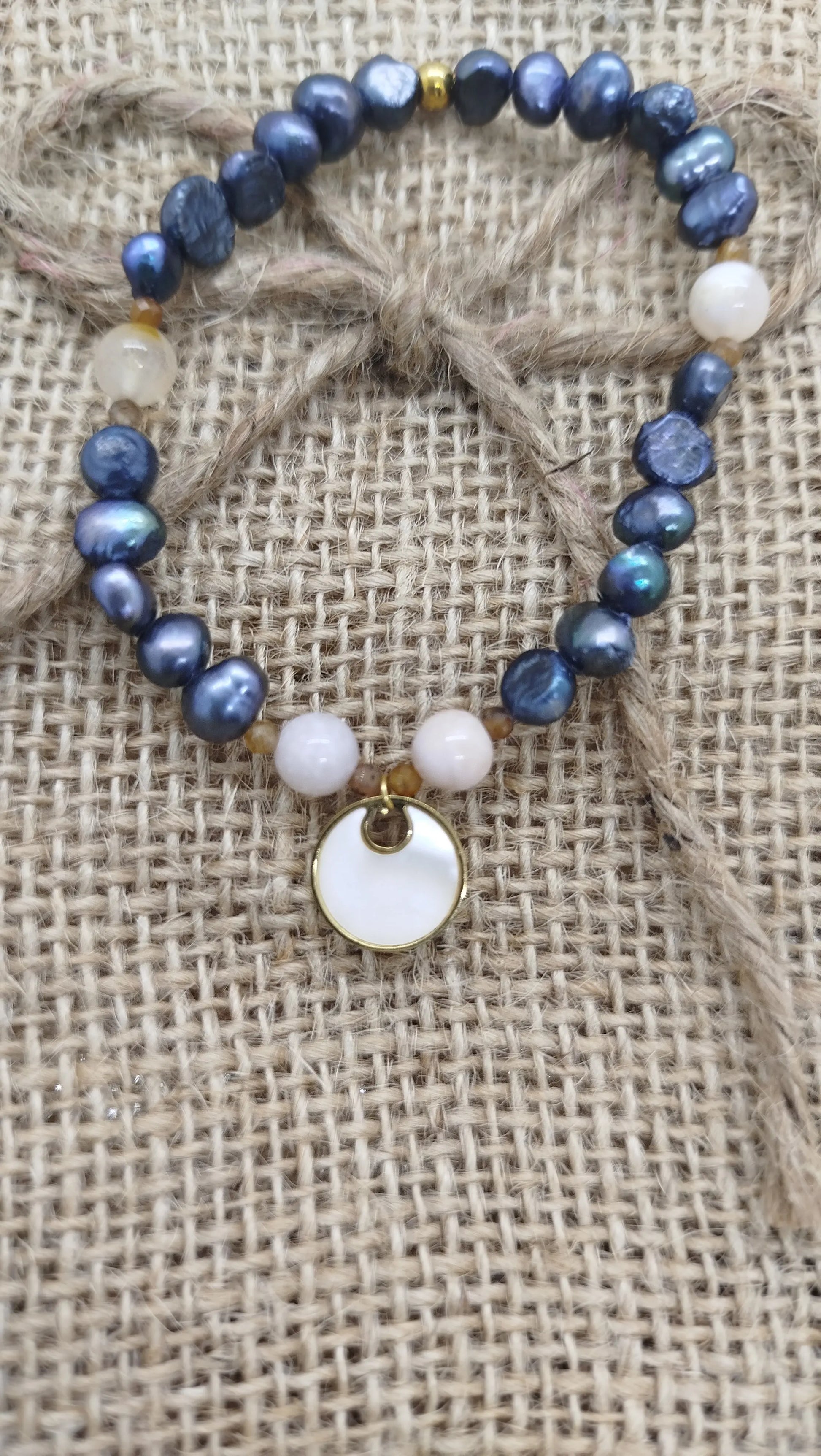 bracelet perles eau douce agate fleur de cerisier perles facettées saphir jaune breloque noeud rond nacre acier inoxydable doré fait main