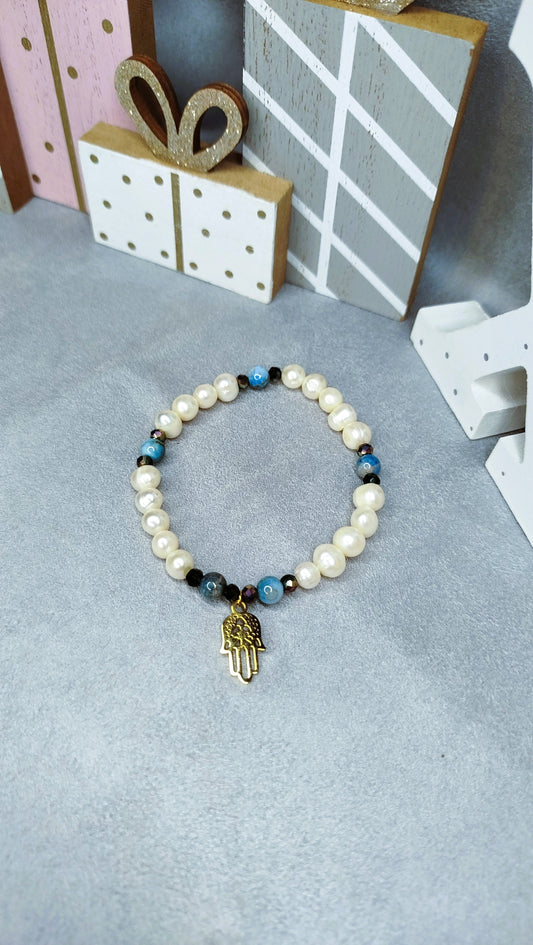Bracelet Manita - Perles Blanches et Apatite bleue ALMA Y LUZ