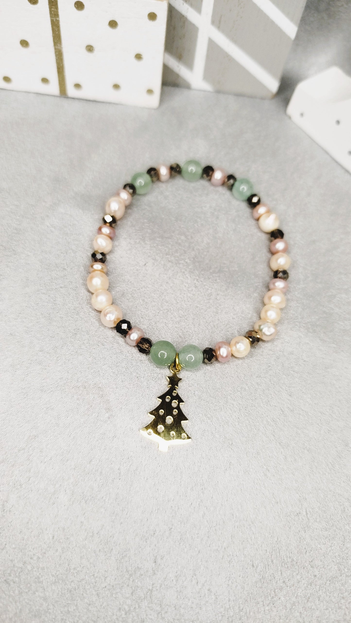 Bracelet Sapin Vaillant- Perles Blanches et Aventurine ALMA Y LUZ