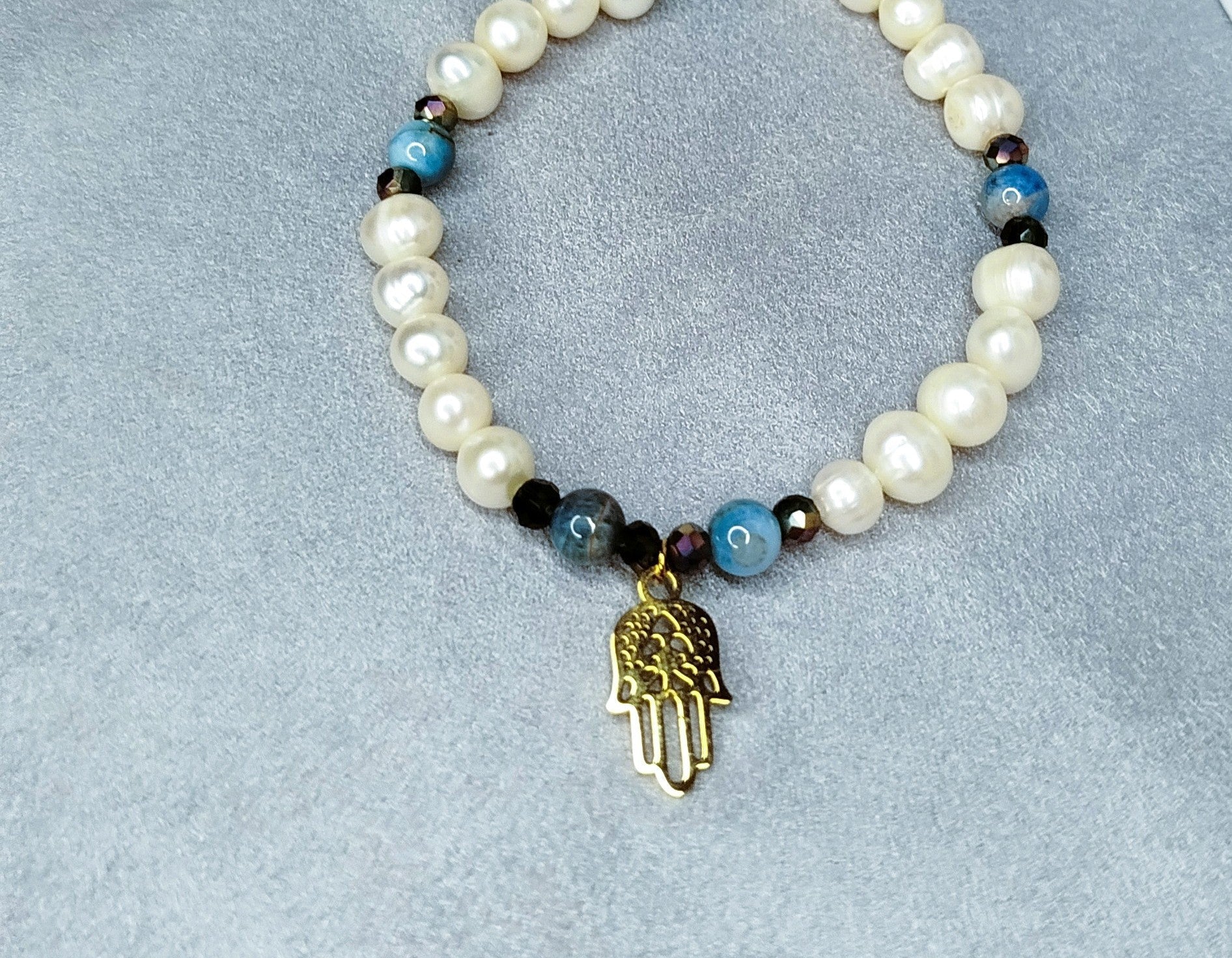 Bracelet Manita - Perles Blanches et Apatite bleue ALMA Y LUZ